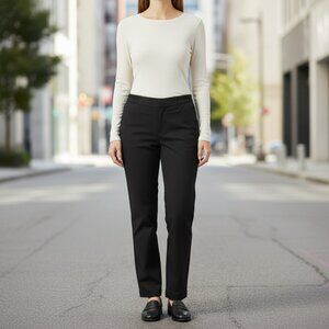 Tanjay Pants Womens 8 Petit Black Straight Leg Petite Stretch Elastic Waist